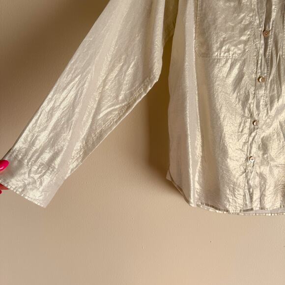 J. Crew Gold Button Up Pocket Front Camp Shirt Blouse - Size 4 - Picture 3 of 10